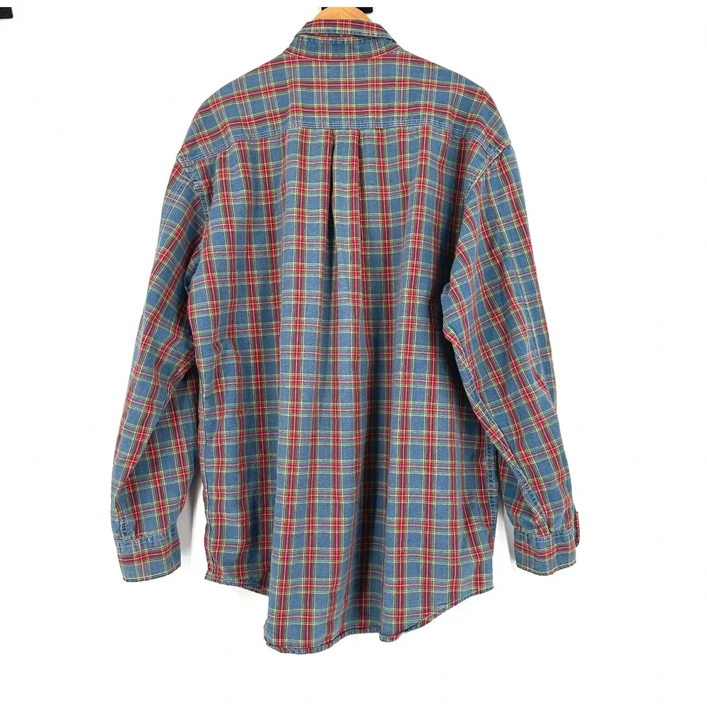VTG 90s Banana Republic Mens Plaid Button Up Denim Shirt XL Preppy‎ Outdoors Y2K